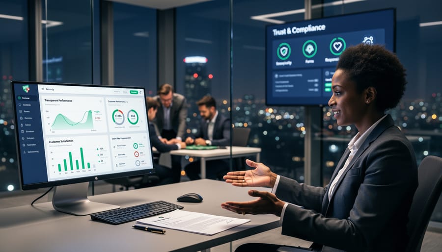 Business professionals shaking hands during meeting in modern office