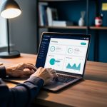Canadian sales professional working on a laptop in a home office, reviewing online course content with no readable text.